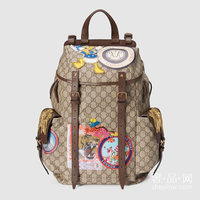 Gucci 古驰柔软GG高级人造革 460029 K5I7T 8854贴花刺绣背包