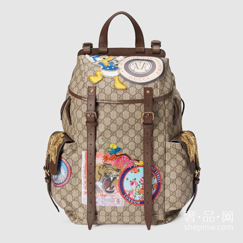 Gucci 古驰柔软GG高级人造革 460029 K5I7T 8854贴花刺绣背包