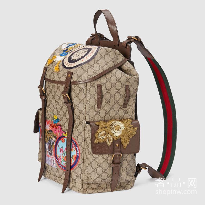 Gucci 古驰柔软GG高级人造革 460029 K5I7T 8854贴花刺绣背包