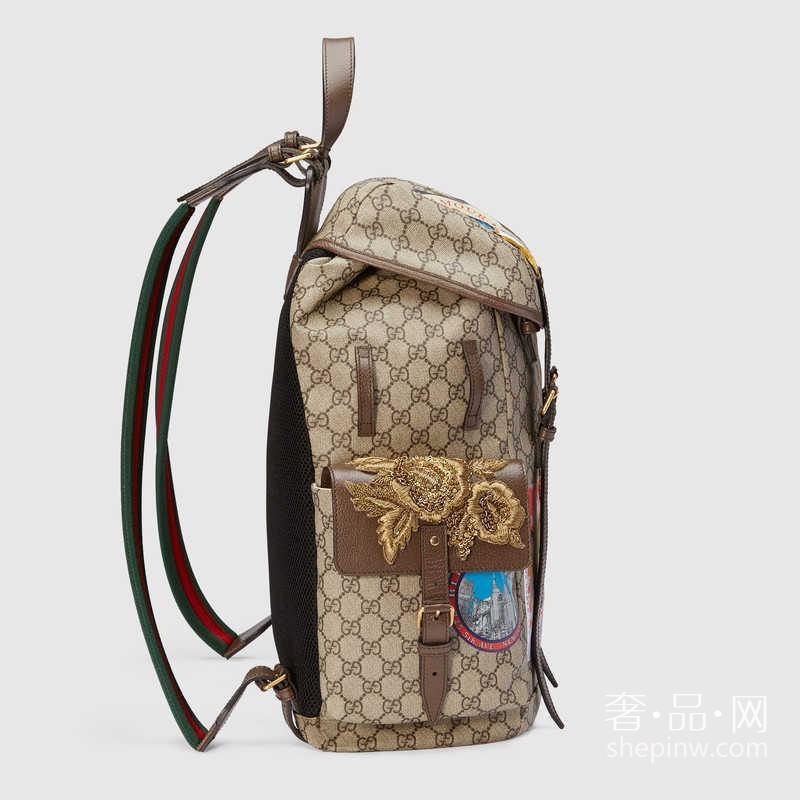 Gucci 古驰柔软GG高级人造革 460029 K5I7T 8854贴花刺绣背包