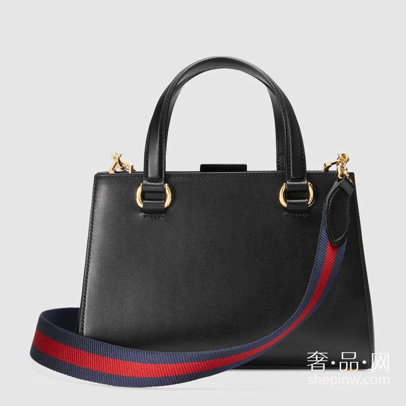 Gucci Sylvie真皮手提包 460381 DSVKG 8638 镶饰Gucci织带