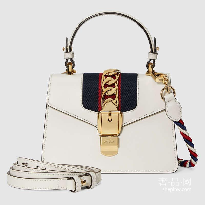 古驰 gucci Sylvie白色真皮迷你手提袋 470270 D4ZAG 8605