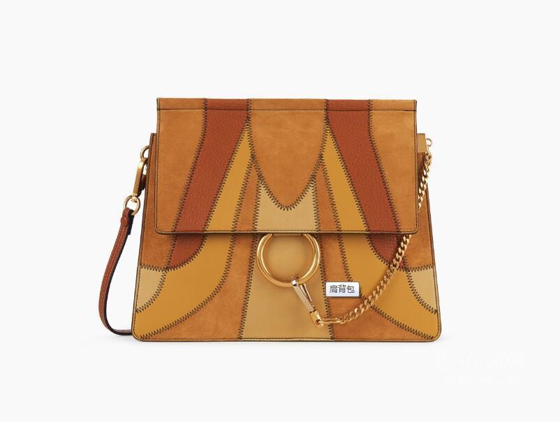 Chloé 珂洛艾伊Faye中号肩背包 羊皮拼牛皮和麂皮 呈手风琴廓型