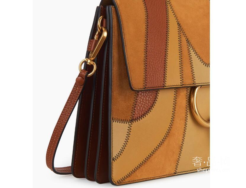 Chloé 珂洛艾伊Faye中号肩背包 羊皮拼牛皮和麂皮 呈手风琴廓型