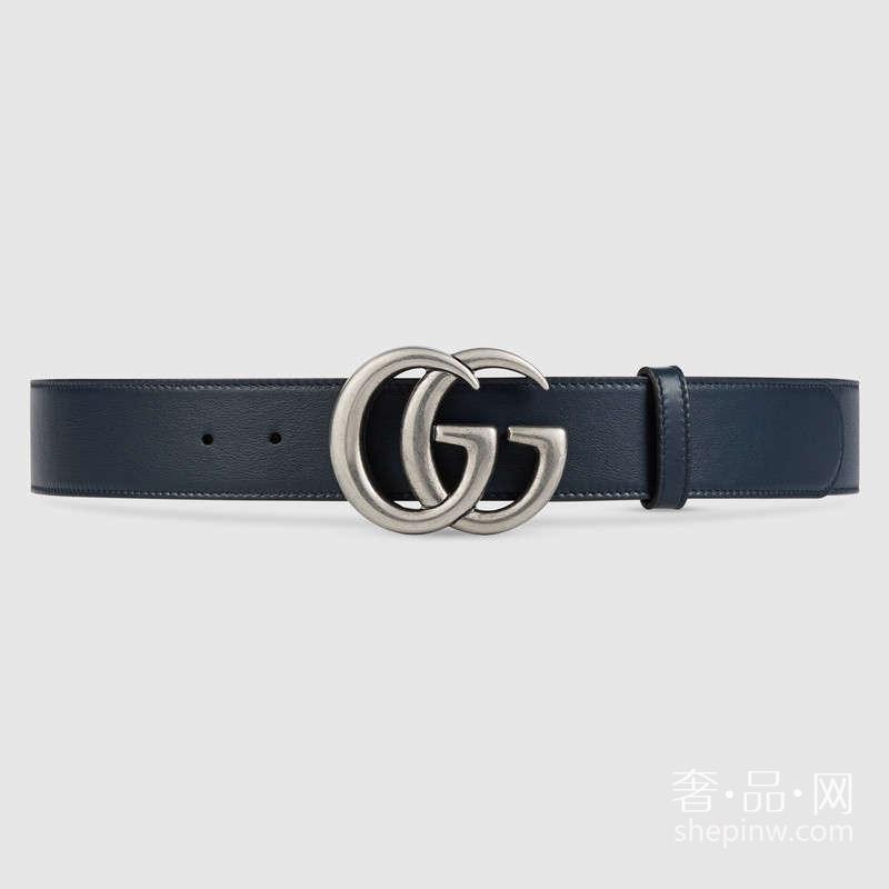 Gucci 蓝色真皮腰带互扣式GG带扣 397660 AP00N 4009