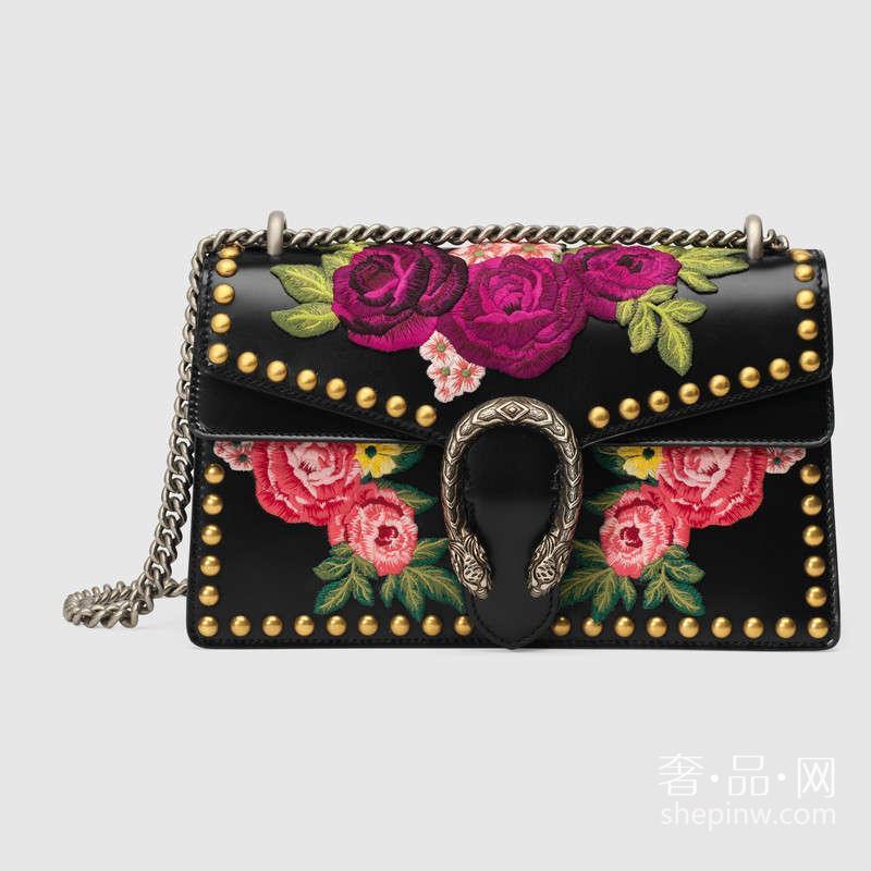 Gucci Dionysus花型图案刺绣金色铆钉真皮肩背包400249 DT9MX 1058