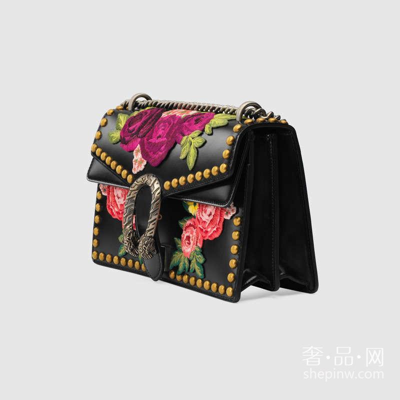 Gucci Dionysus花型图案刺绣金色铆钉真皮肩背包400249 DT9MX 1058