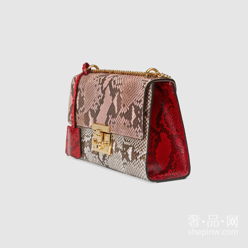 Gucci古驰 中号Padlock芙蓉红蟒蛇皮肩背包409486 LJCAG 5967浅粉色