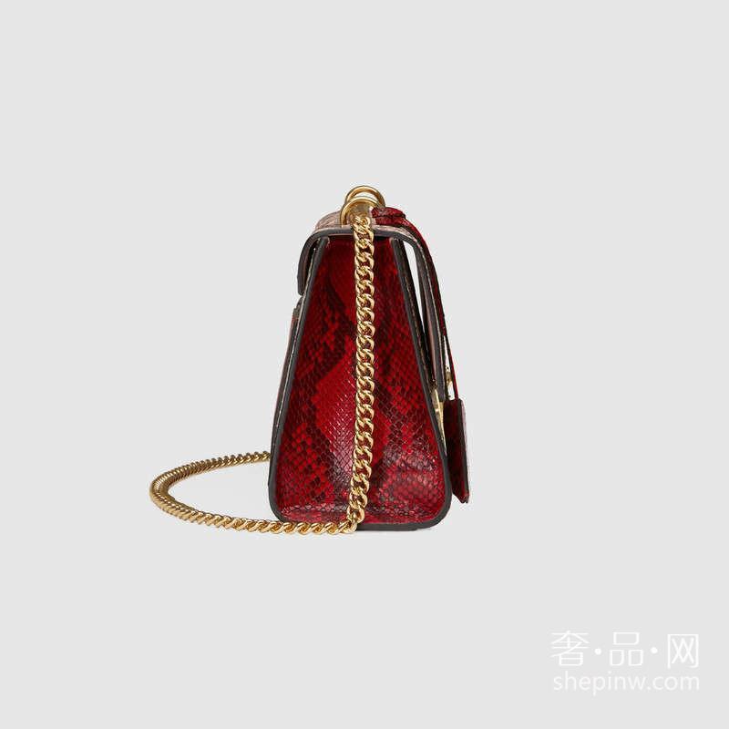 Gucci古驰 中号Padlock芙蓉红蟒蛇皮肩背包409486 LJCAG 5967浅粉色