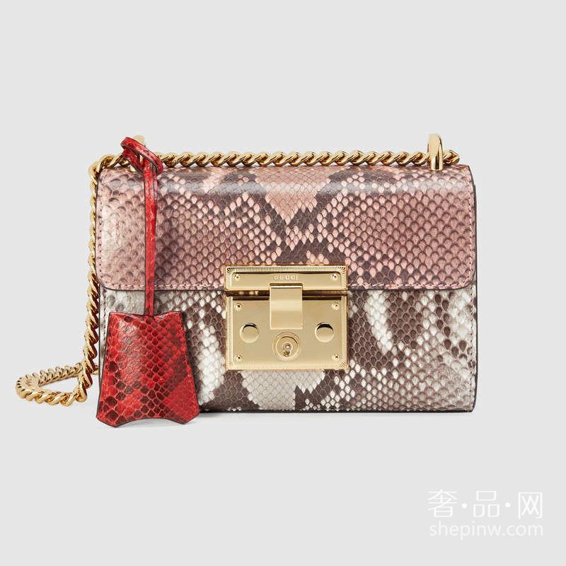 Gucci古驰 小号Padlock浅粉色蟒蛇皮肩背包409487 LJCAG 5967