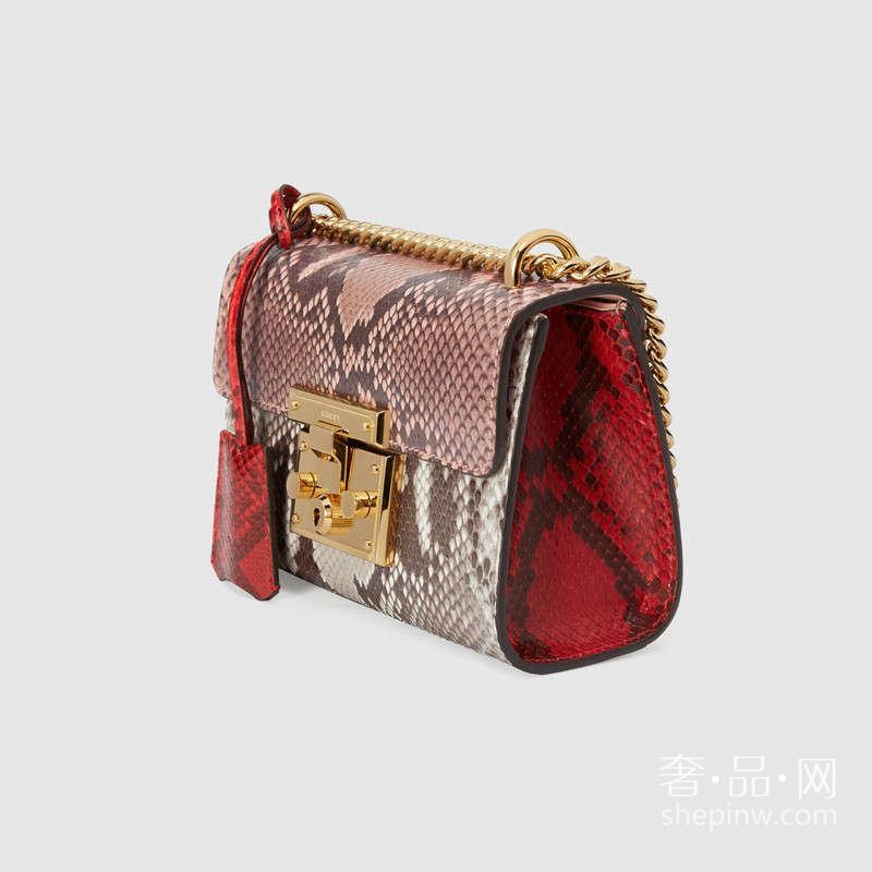 Gucci古驰 小号Padlock浅粉色蟒蛇皮肩背包409487 LJCAG 5967