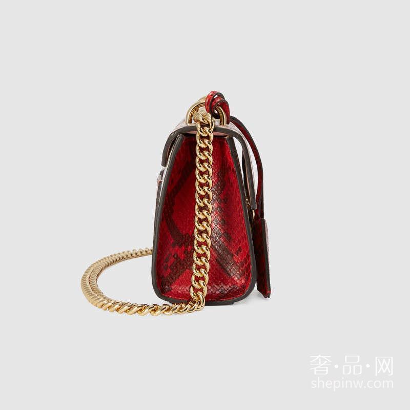 Gucci古驰 小号Padlock浅粉色蟒蛇皮肩背包409487 LJCAG 5967