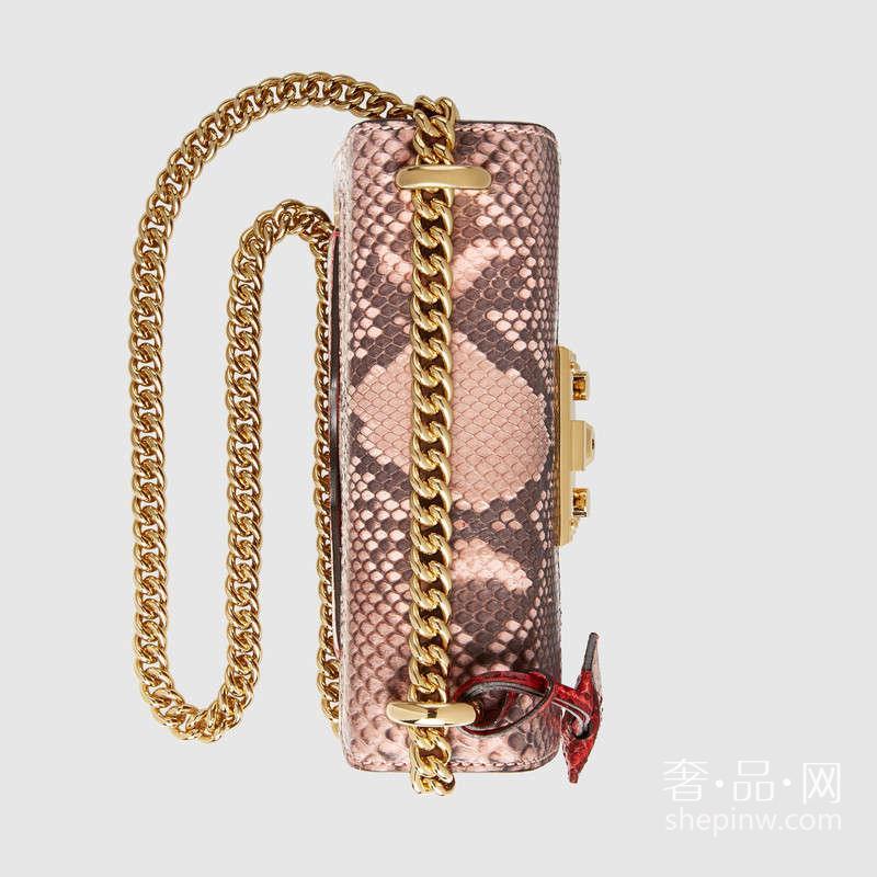 Gucci古驰 小号Padlock浅粉色蟒蛇皮肩背包409487 LJCAG 5967