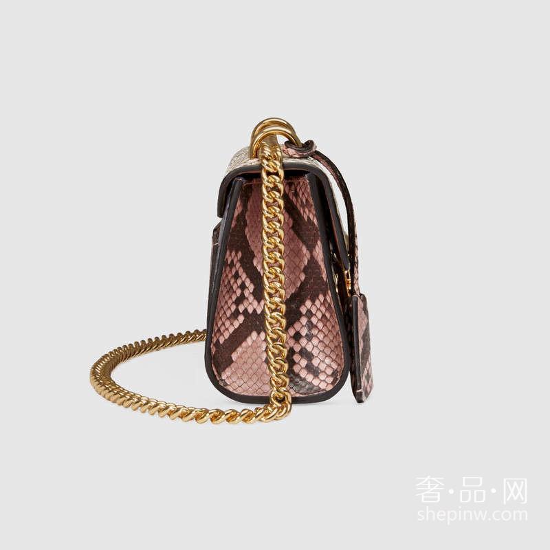 Gucci古驰 小号Padlock蟒蛇皮肩背包 409487 LJCAG 9694浅蓝色