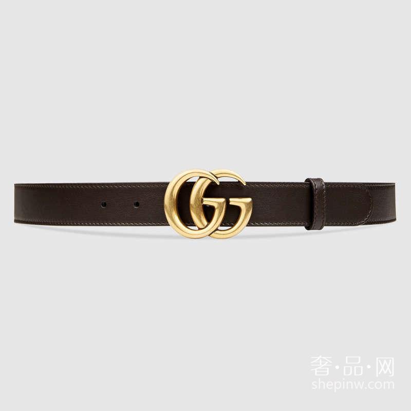 Gucci修长深棕色真皮腰带 互扣式GG带扣款 414516 AP00T 2145