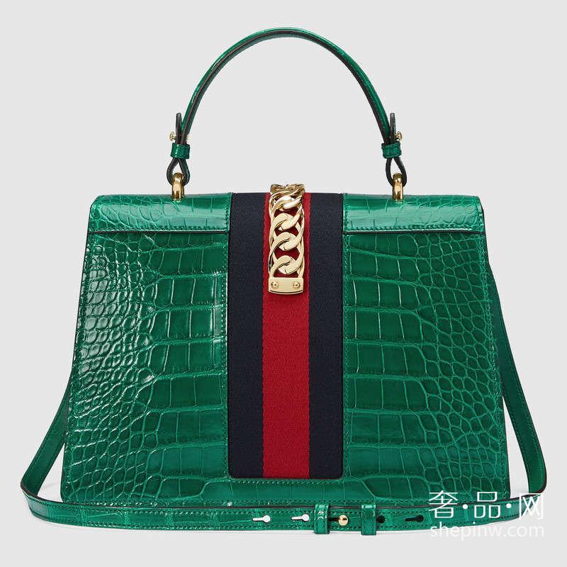 Gucci Sylvie 绿色鳄鱼手提包431665 EV4CG 3160