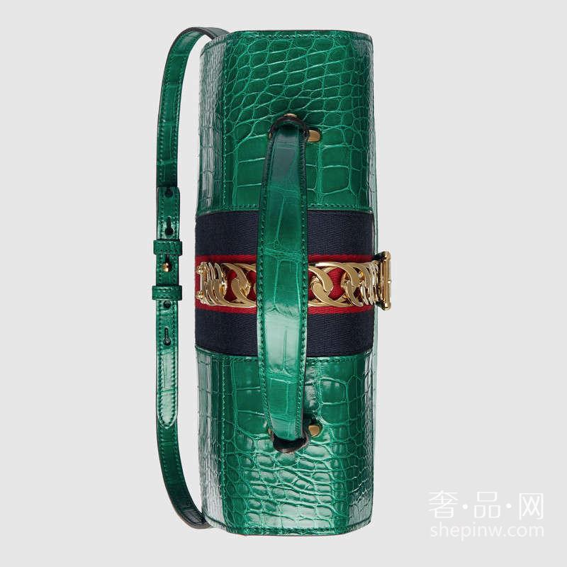 Gucci Sylvie 绿色鳄鱼手提包431665 EV4CG 3160