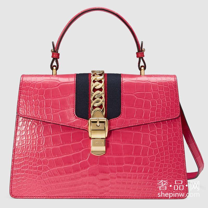 Gucci 431665 EV4CG 5680 Sylvie手提手袋 鳄鱼皮