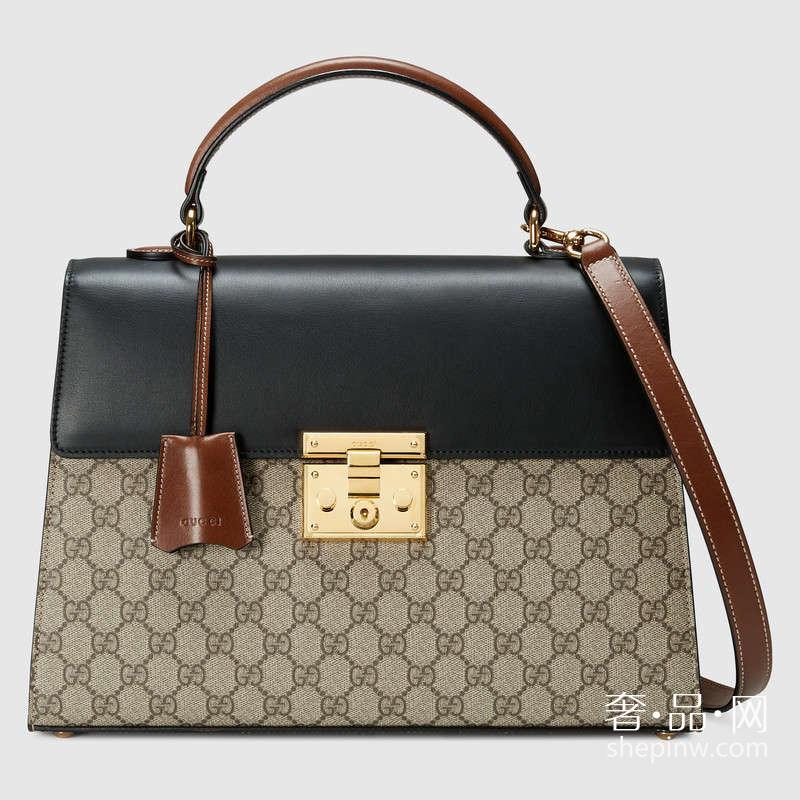 Gucci Padlock GG 高级人造革手提包 432674 KLQJG 9785中号