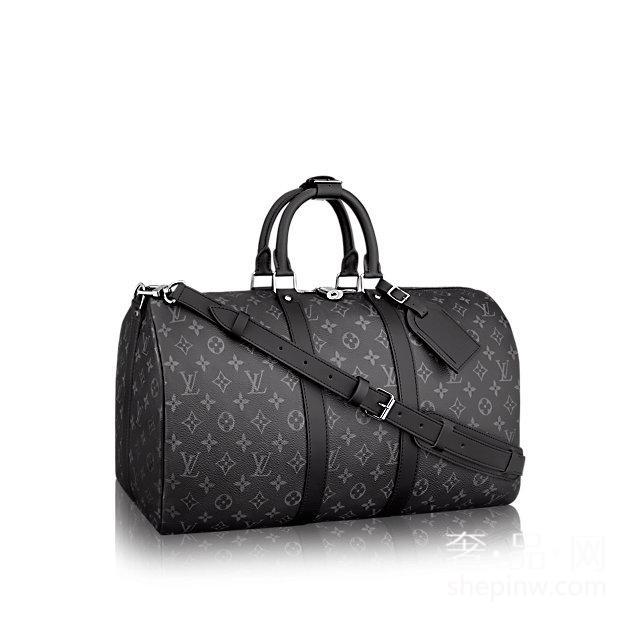 路易威登 Keepall 55 旅行袋 M40605 黑灰Monogram Eclipse帆布裁制而成