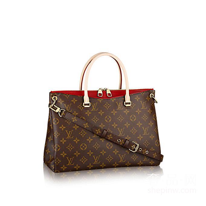 Louis Vuitton Pallas 樱桃红 魅力女士手提袋 M41175 牛皮饰边