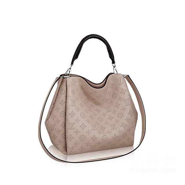 Louis vuitton Babylone 手提袋 M50032浅咖色镂花Mahina 小牛皮