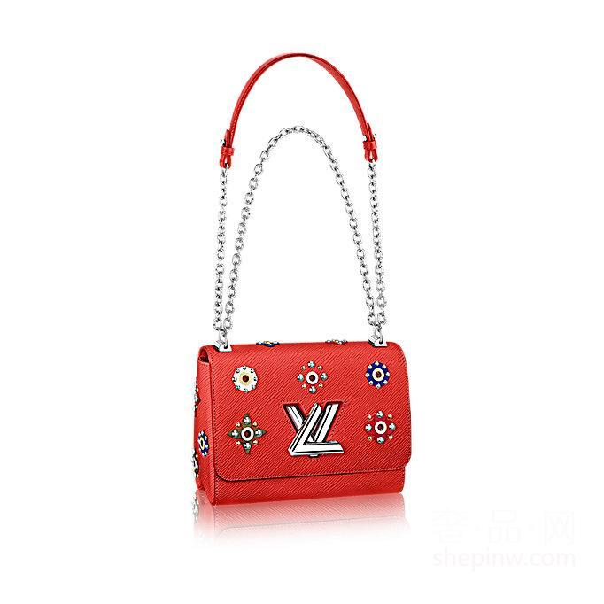 Louis Vuitton  Twist 中号手袋 M54220 红色铆钉包Monogram花束图案
