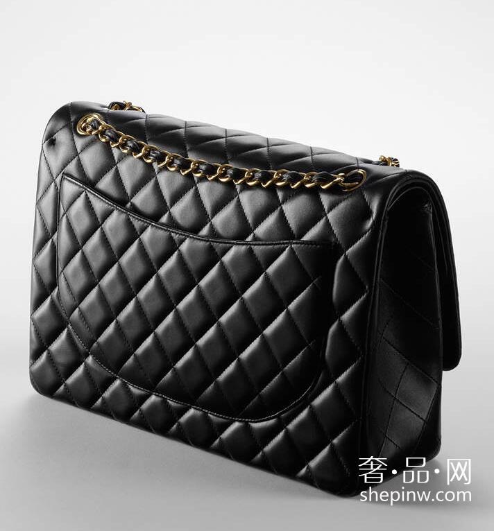 香奈儿包包 Chanel Classic Flap 大号经典口盖包 小羊皮 金色金属黑