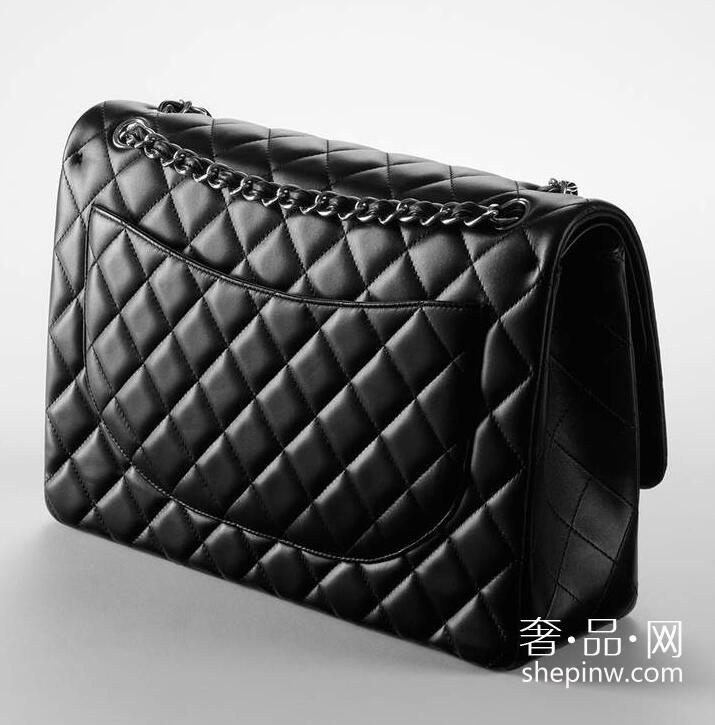 香奈儿包包 Chanel Classic Flap大号经典口盖包小羊皮 银色金属黑