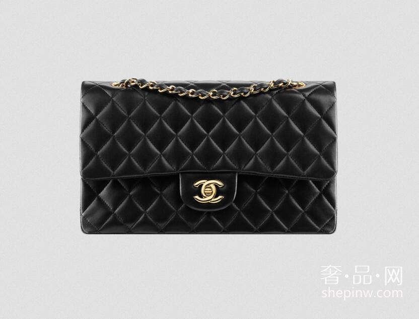 Chanel经典口盖包 Classic Flap A01112 菱格金色链条包