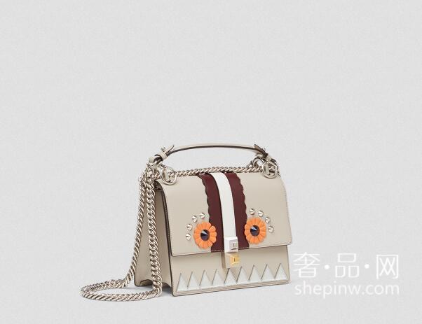 芬迪Fendi Kan I手袋Mini 粉灰色小牛皮迷你手袋 Fendi Faces图案