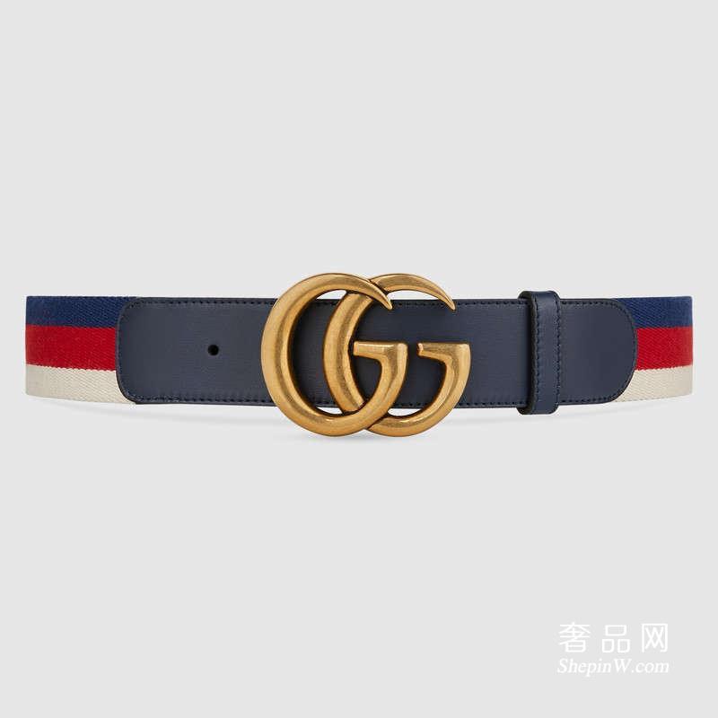 Gucci皮带 双G带扣Sylvie织带腰带409416 HE2MT 9184