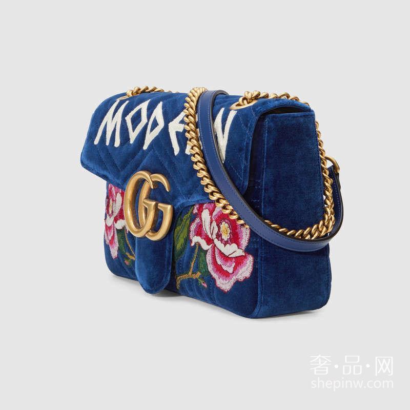 Gucci GG Marmont刺绣肩背包 人形花纹天鹅绒 443496 K4DQT 4567