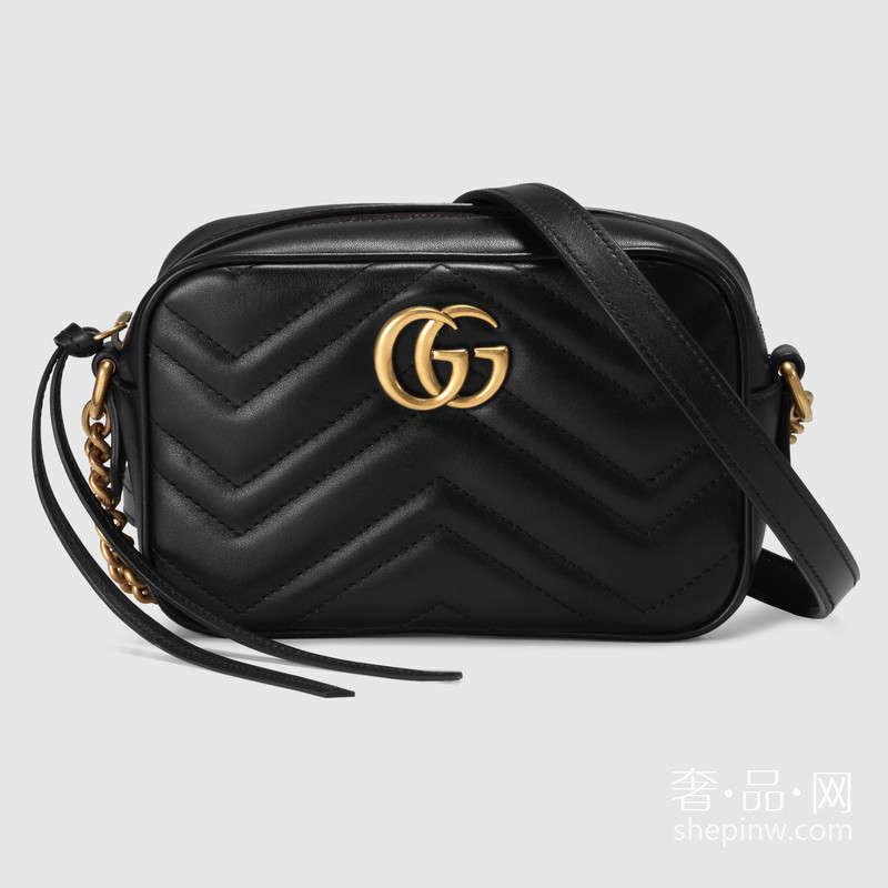 Gucci GG Marmont 黑色波浪纹绗缝迷你手袋 448065 DTD1D 1000