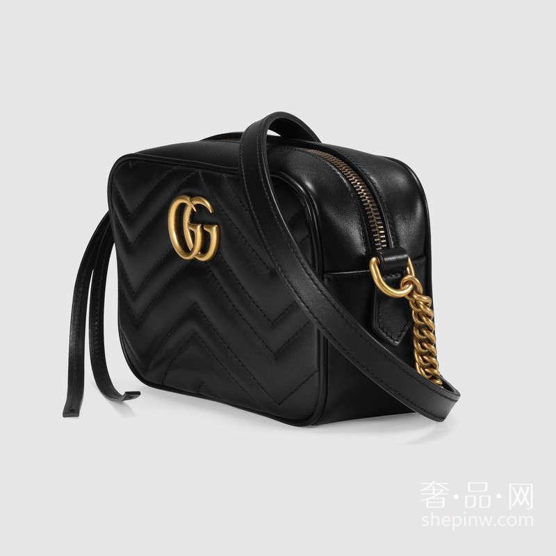Gucci GG Marmont 黑色波浪纹绗缝迷你手袋 448065 DTD1D 1000