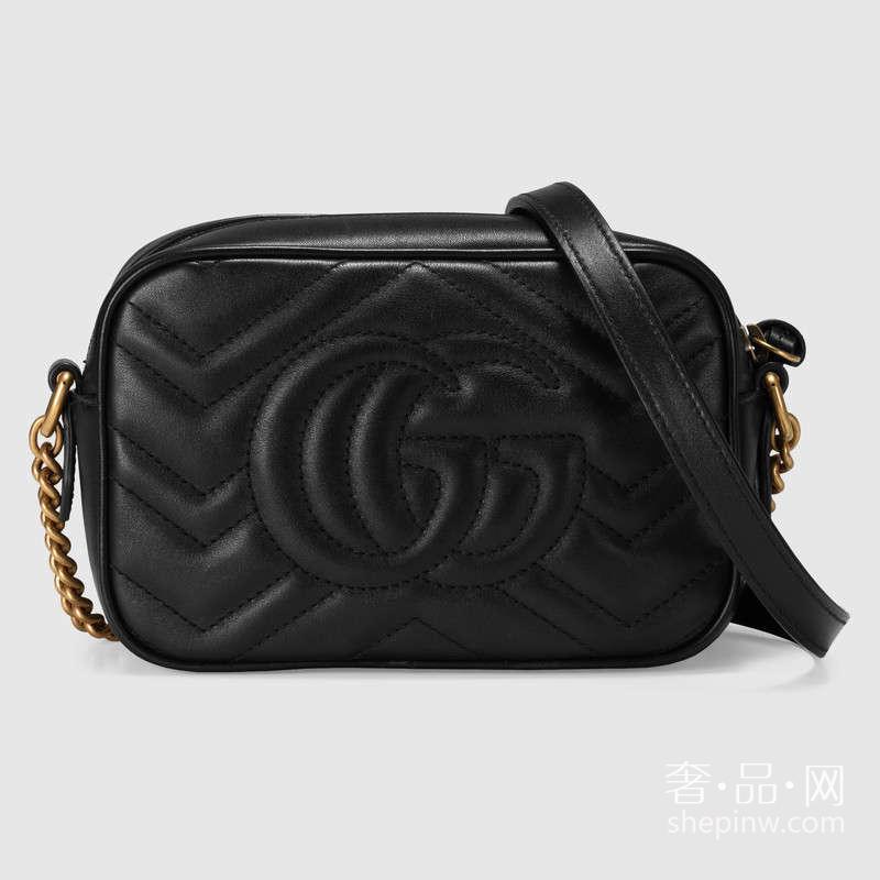 Gucci GG Marmont 黑色波浪纹绗缝迷你手袋 448065 DTD1D 1000