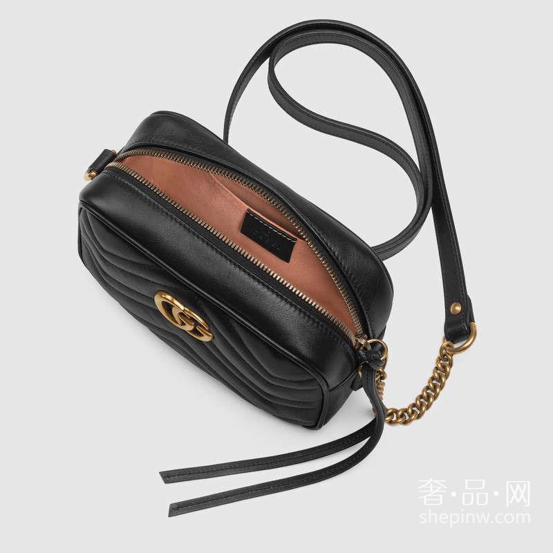 Gucci GG Marmont 黑色波浪纹绗缝迷你手袋 448065 DTD1D 1000