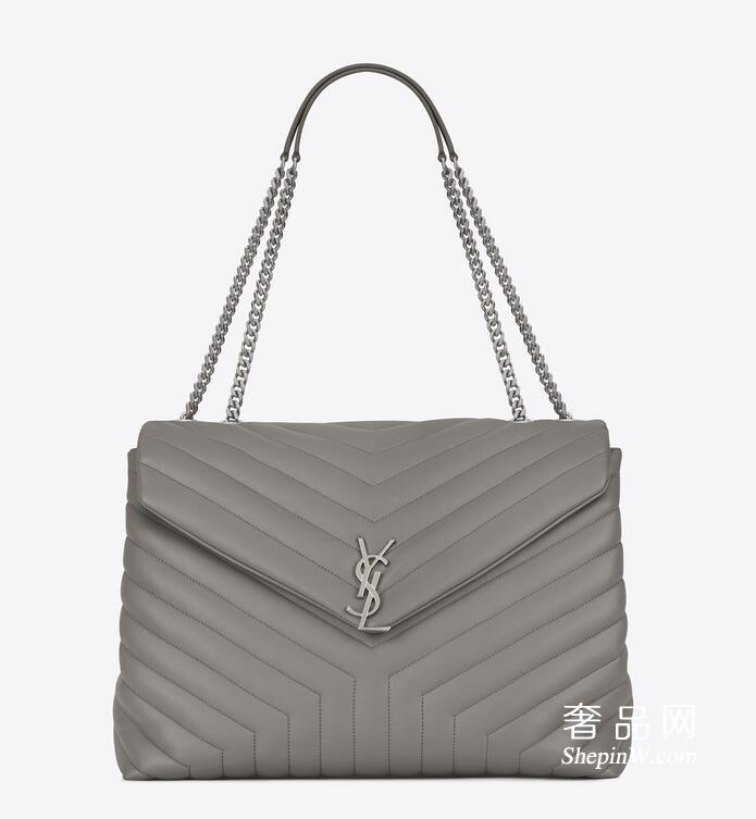 YSL圣罗兰大号MONOGRAM SAINT LAURENT珍珠灰色“Y”字形长形挎包