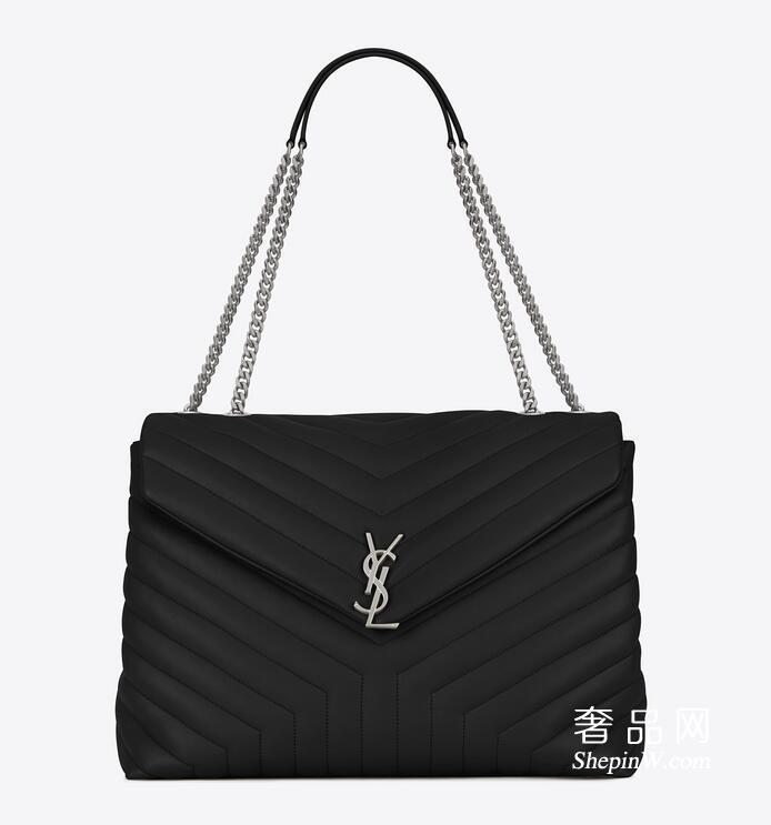 YSL圣罗兰 大号MONOGRAM SAINT LAURENT黑色“Y”字形拼接真皮长形挎包