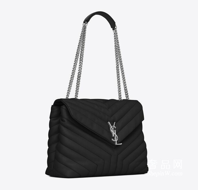 Saint Laurent经典中号MONOGRAM 黑色“Y”字形拼接真皮挎包