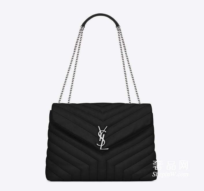 Saint Laurent经典中号MONOGRAM 黑色“Y”字形拼接真皮挎包