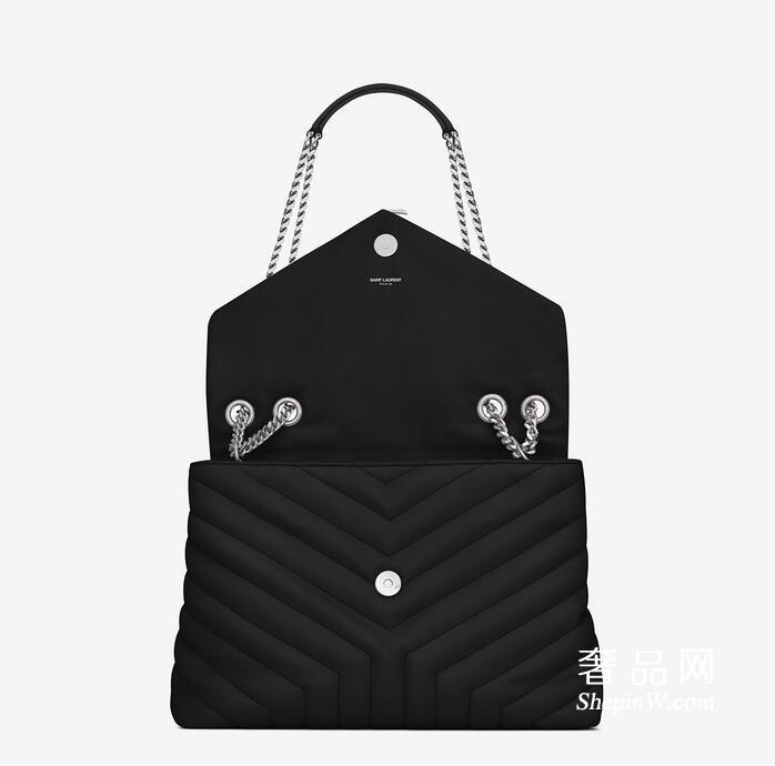 Saint Laurent经典中号MONOGRAM 黑色“Y”字形拼接真皮挎包