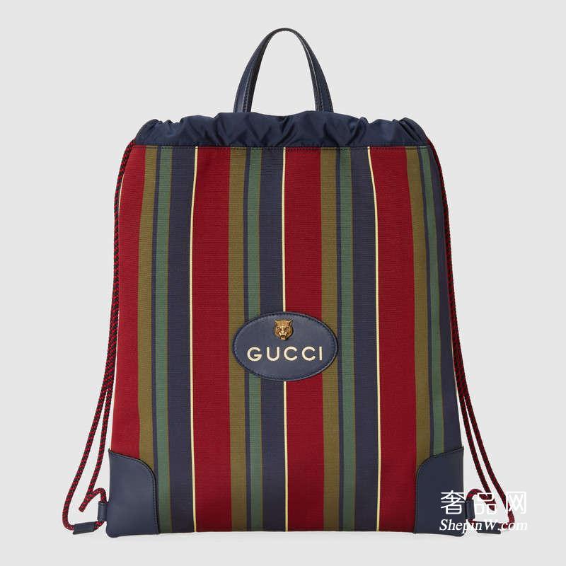 Gucci 军团条纹拉绳背包款式 473872 9BFAT 8484