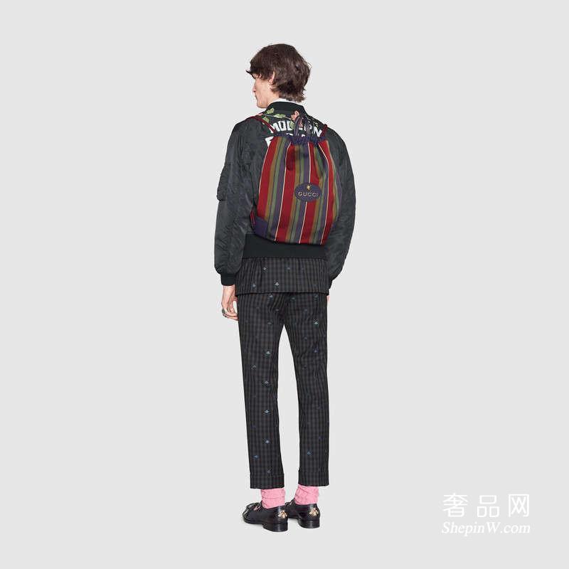 Gucci 军团条纹拉绳背包款式 473872 9BFAT 8484