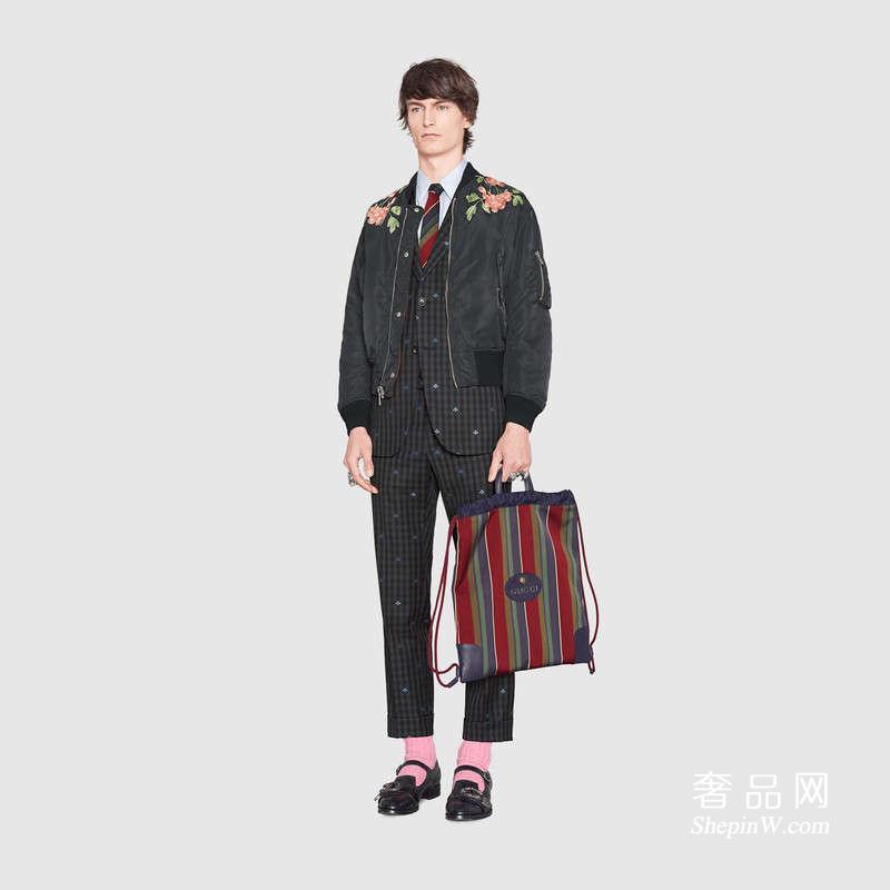 Gucci 军团条纹拉绳背包款式 473872 9BFAT 8484