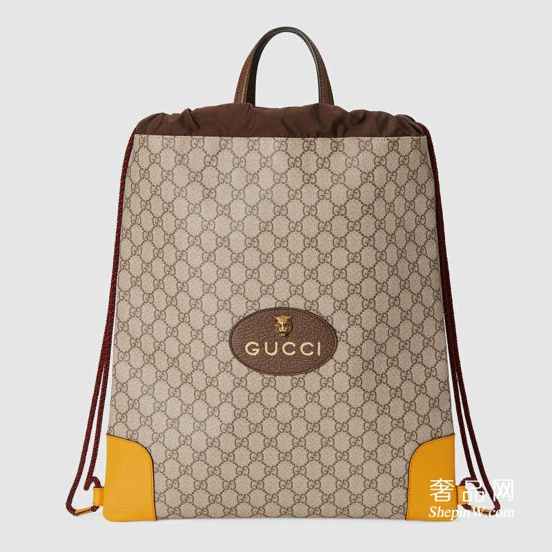 Gucci GG Supreme高级人造革拉绳背包款式 473872 K9RKT 8858