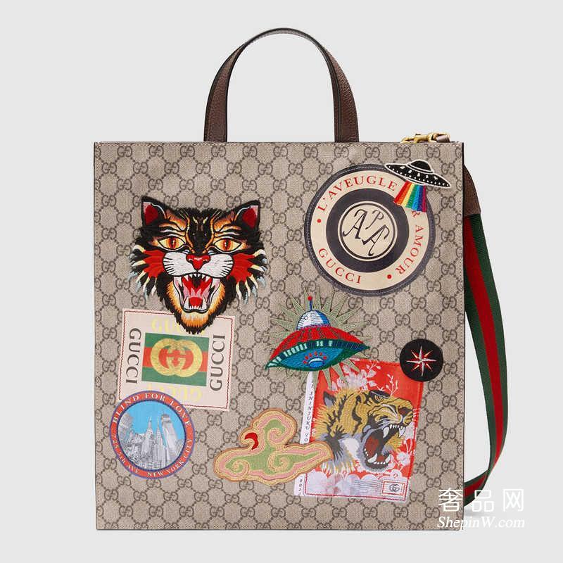 Gucci Courrier柔软GG Supreme帆布购物袋 474084 K9RNT 8967