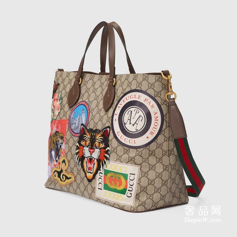 Gucci Courrier系列柔软GG Supreme 购物袋474085 K9RNT 8967