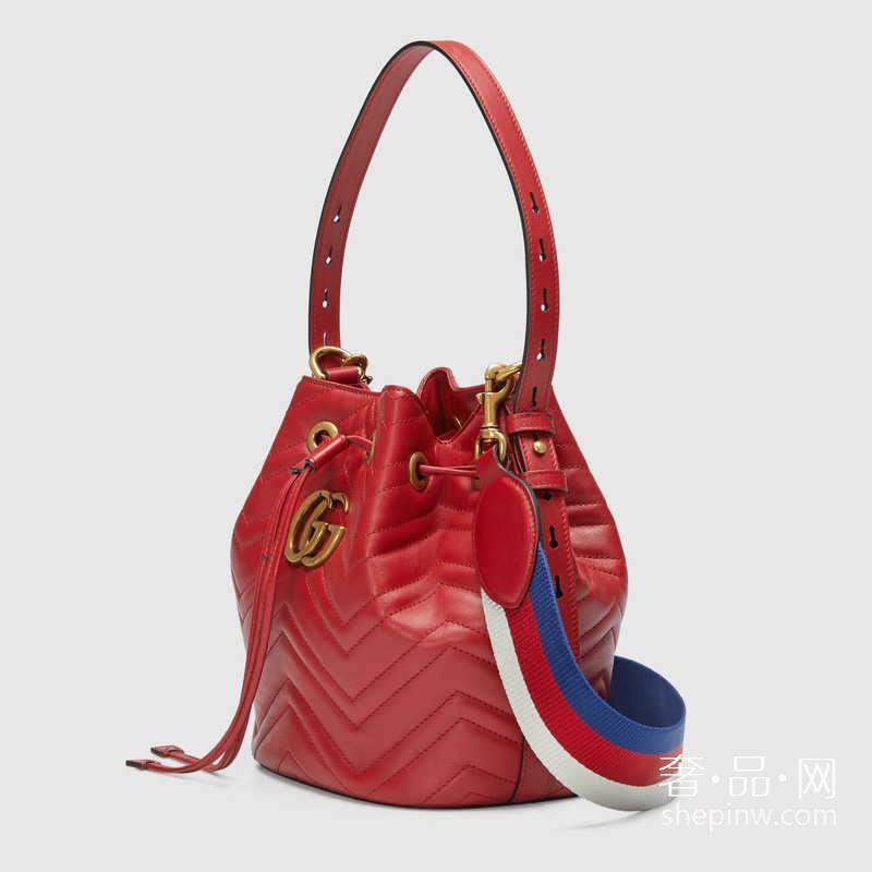 Gucci GG Marmont绗缝真皮人形花纹 水桶包 476674 D8GET 8227