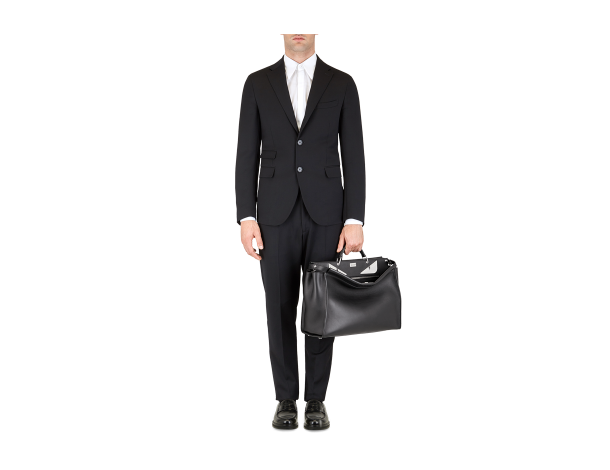Fendi PEEKABOO男士手袋 黑色皮革手提包 BAG BUGS眼睛图案